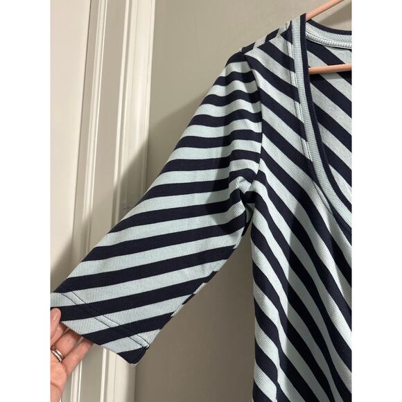 🔴Maeve by Anthropologie front-zip scoop neck top‎ Navy stripe size Medium - Picture 4 of 8